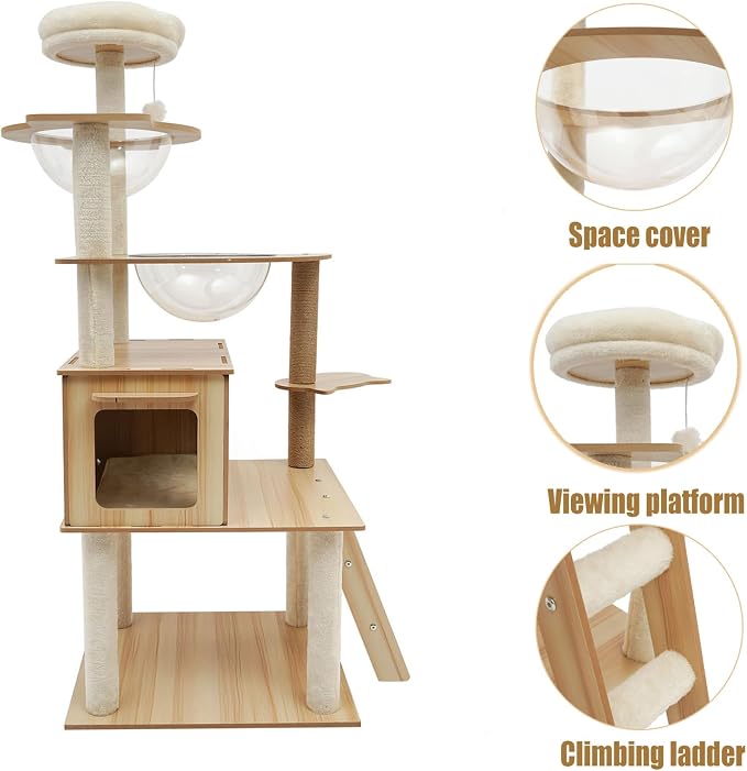Wood Cat Tree, Modern 5-Tier Wooden Cat Tree, Wooden Tower - Image 4