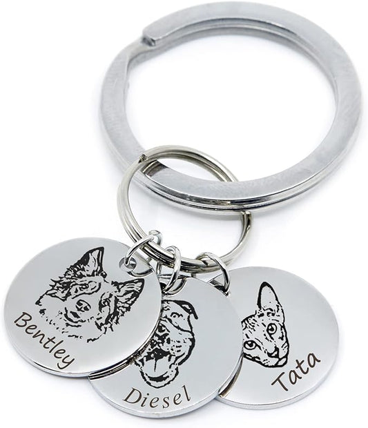 MignonandMignon Custom Pet Portrait Keychain Personalized Multiple Dog Cat by MignonandMignon