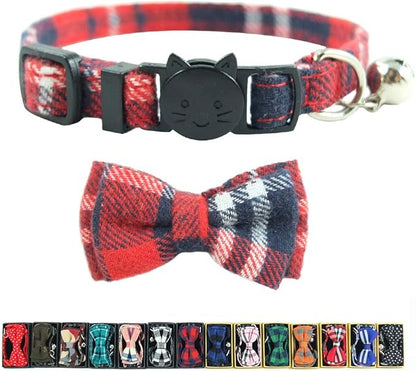 Cat Collar Breakaway with Bell and Bow Tie, Plaid Design Adjustable Safety by Ximipet