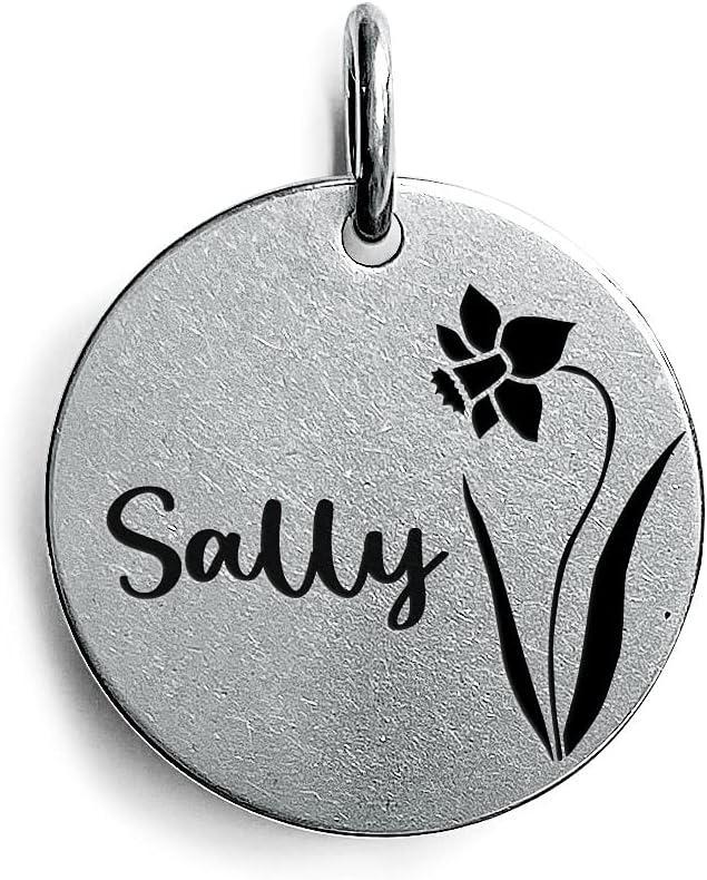 Cats Dogs ID Tags Personalized Engraving Birth Flowers Pattern by Acatinthetree