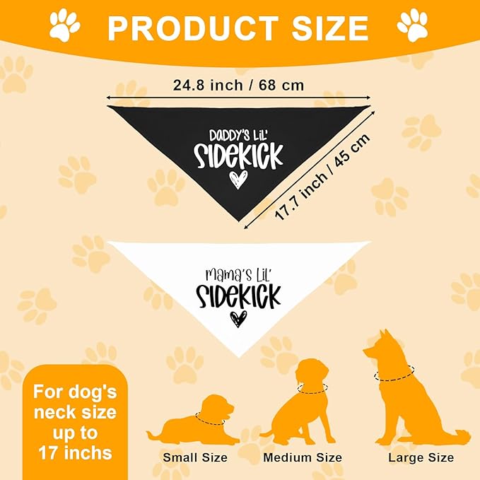 2 Pack Dog Bandana Pregnancy Announcement, Daddy's and Mama's Lil Sidekick - Image 2