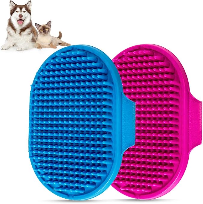 Dog Bath Brush Pet Bath Comb Brush Soothing Massage Rubber Comb 2pcs by Aoche