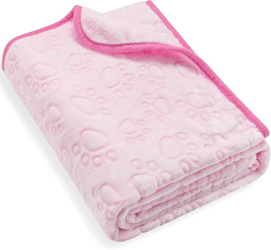Pink Cat Blanket for Kitten Beds, Flannel Pink Stuff Cute Paw Print, 24 * 32 by STUFFED