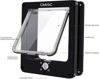 CEESC Large Cat Door for Interior/Exterior Door, Weatherproof, Rotary 4 Way - Image 5