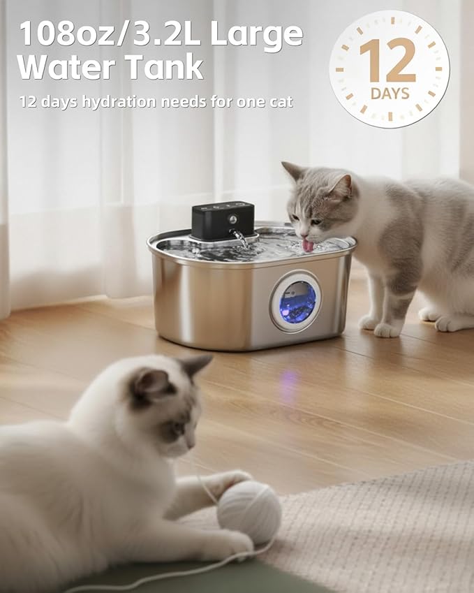 Cat Water Fountain Cordless, Stainless Steel Pet Water Fountain Wireless – - Image 4