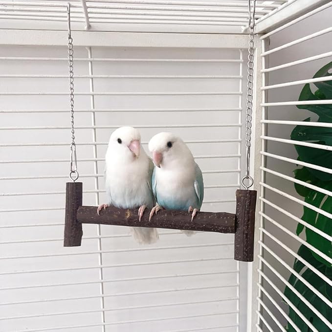 Natural Wood Parakeet Swing Toy, Budgie Wooden Perch Stand, Small and Medium - Image 3