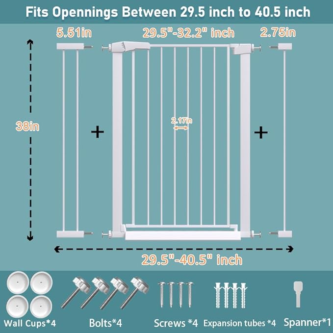 Fairy Baby 38" Extra Tall Baby Gate, 29.5"-40.5" Extra Wide Pet Gate - Image 2