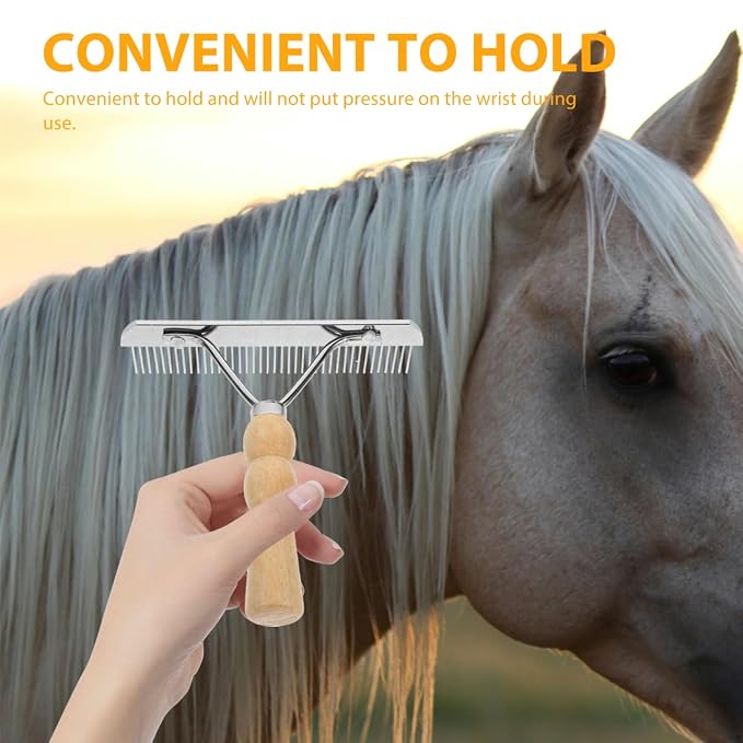 iplusmile Horse Hair Comb with Wooden Handle Ergonomic Non-Slip Pet Grooming - Image 3