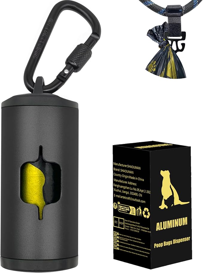 Metal Dog Poop Bag Holder w/Leash Clip|Durable Scratch-Resistant Aluminum|15 by SHAOUMAN