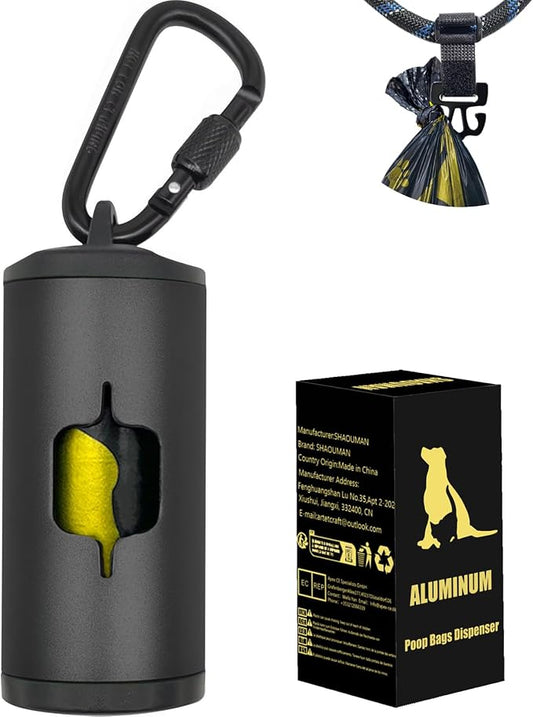 Metal Dog Poop Bag Holder w/Leash Clip|Durable Scratch-Resistant Aluminum|15 by SHAOUMAN