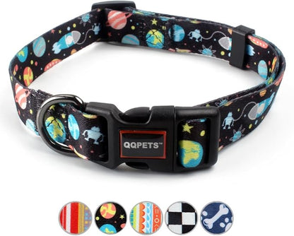 QQPETS Adjustable Soft Dog Collar: Print Flower Pink Multicolor Cute Patterns by QQPETS