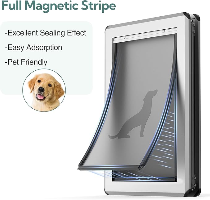 Large Dog Door for Exterior Doors, Aluminum Frame Doggy Door, Fully Magnetic - Image 3