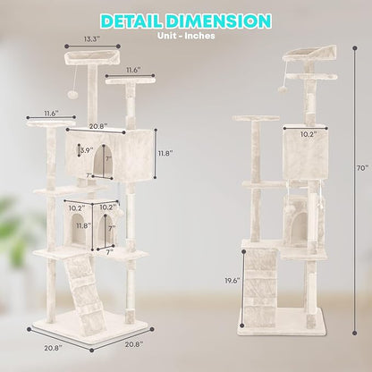 FDW | 70" Cat Tree Tower | Beige | Multi-Level Indoor Activity Center - Image 7