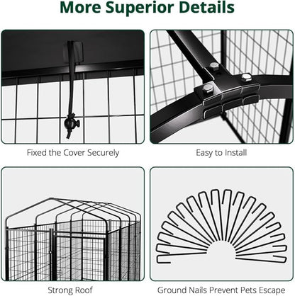 Dog Kennel Outside with Roof, Heavty Duty Welded Dog Crate Playpen with - Image 7