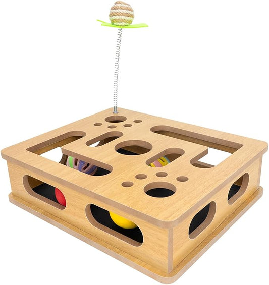 Interactive Wooden Cat Scratch Puzzle Enrichment Box, Cat Nail File Enrichment by MUCAOL