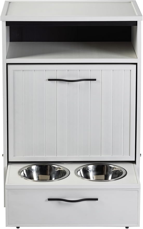 New Age Pet ECOFLEX Brea Dog Food Pantry in Antique White, Two 32 oz Bowls - Image 4
