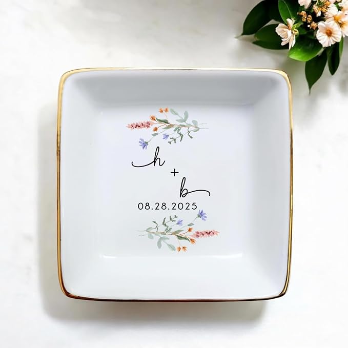 Custom Wildflower Engaged Ring Dish, Personalised Floral Trinket Dish, Ring - Image 3