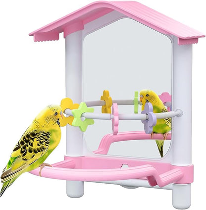 8.1 Inch Pet Bird Mirror with Perch Stand and Parakeet Chew Toys, Parrot Toys by Unknown