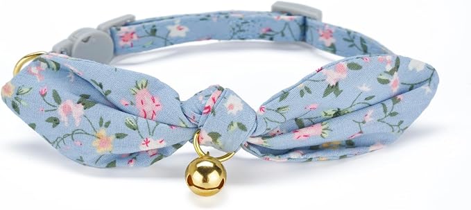 Cotton Bowtie Cat Collar with Bell 2 Pack Stylish Floral Breakaway Kitten - Image 2