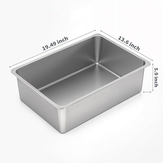 Kirecoo Stainless Steel Cat Litter Box, Large Metal High Sided Cat Pan Box - Image 2