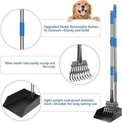 QiMH Upgraded Dog Pooper Scooper Extra Large, Adjustable Long Handle Stainless - Image 2
