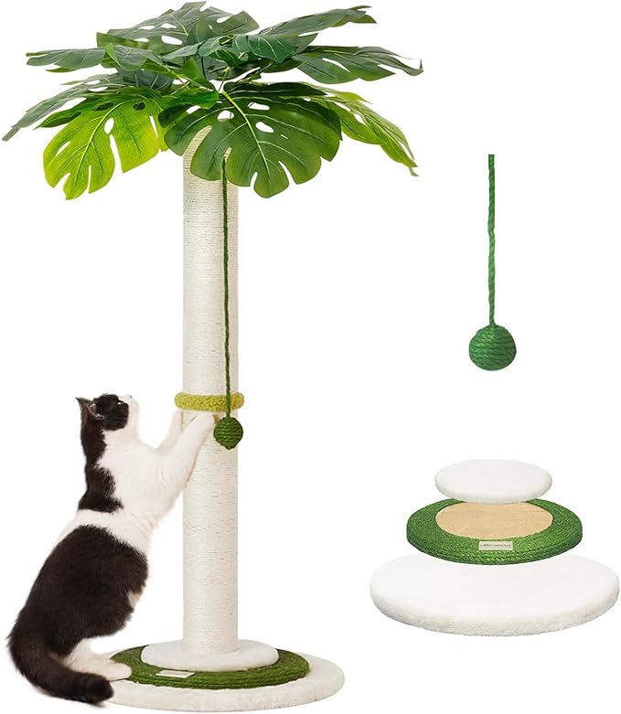 Meowoou Cat Scratching Post for Space-Saving, 35” Tall Modern Monstera 3 Layer - Image 4