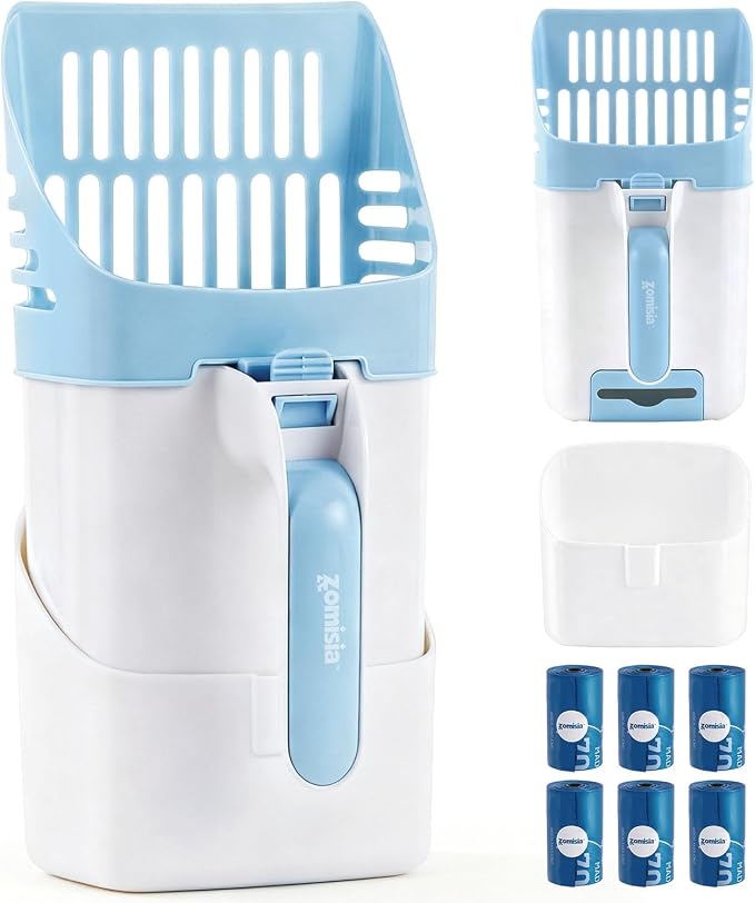 Cat Litter Scoop with Holder & Trash Can, 3-in-1 Mess-Free Poop Scooper by Zomisia