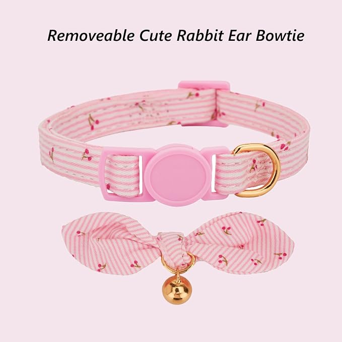 Cotton Bowtie Cat Collar with Bell 2 Pack Adjustable Breakaway Kitten Collars - Image 5