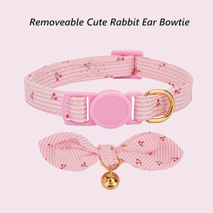 Cotton Bowtie Cat Collar with Bell 2 Pack Adjustable Breakaway Kitten Collars - Image 5