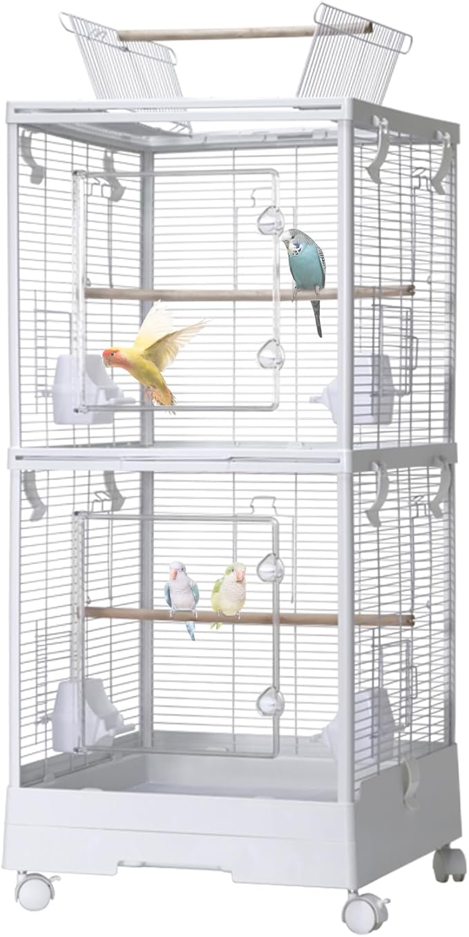 Garvee Small Bird Cage with Playground Stand, 44in White Travel Bird Cage by Garvee