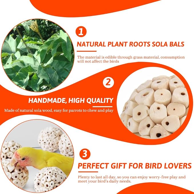 6 Pack Bird Toy Sola Balls, Natural Parrot Soft Chew Shredding & Foraging Toy - Image 3