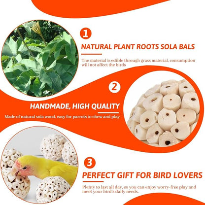 9 Pack Bird Toy Sola Balls, Natural Parrot Soft Chew Shredding & Foraging Toy - Image 3