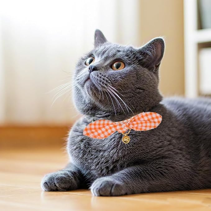 Bowtie Cat Collar with Bell 2 Pack Cotton Breakaway Kitten Collars with - Image 6