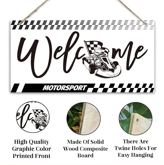 Welcome Sign for Front Door, Playroom Wall Decor, Motorsport Theme Wall Hanging - Image 3