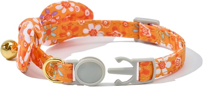 2 Pack Cotton Cat Collar, Removable Bowtie, Floral Pattern, Safety Breakaway - Image 6
