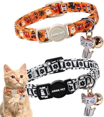 ARING PET 2 Pack Halloween Cat Collars, Breakaway Orange Black White Cotton by ARINGPET