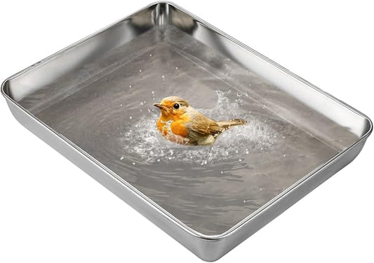 kathson Stainless Steel Bird Bath 16.14"×12.2"×2.36" Metal Bird Bath Tray Pet by kathson