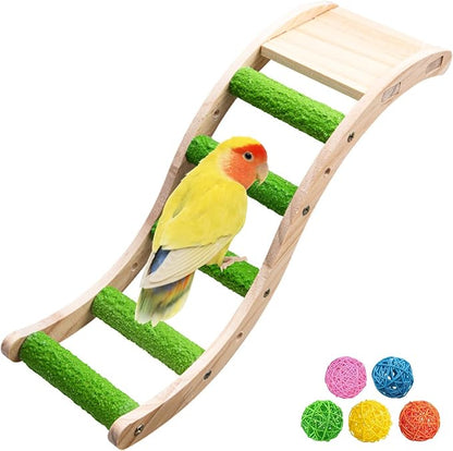 Hamiledyi Nature Wooden Bird Ladder Pet Parrots Climb Bridge Exercise Stands by Hamiledyi
