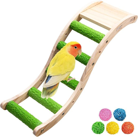 Hamiledyi Nature Wooden Bird Ladder Pet Parrots Climb Bridge Exercise Stands by Hamiledyi
