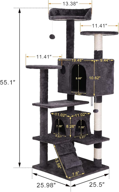 54-inch Cat Tree with Sisal-Covered Scratching Posts, Sturdy Standing Cat Tower - Image 3