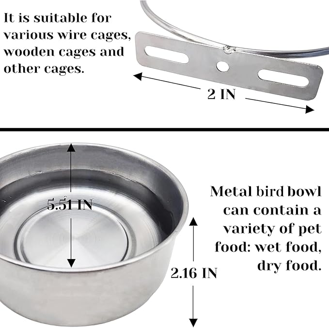 PINVNBY 2pcs Stainless Steel Bird Bowl Feeding Dish Cups - Image 2