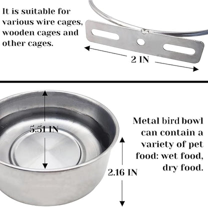 PINVNBY 2pcs Stainless Steel Bird Bowl Feeding Dish Cups - Image 2