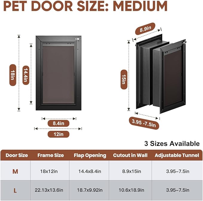 3-Flap Dog Door, All Aluminum Alloy Large Doggy Door Doggie door - Image 5