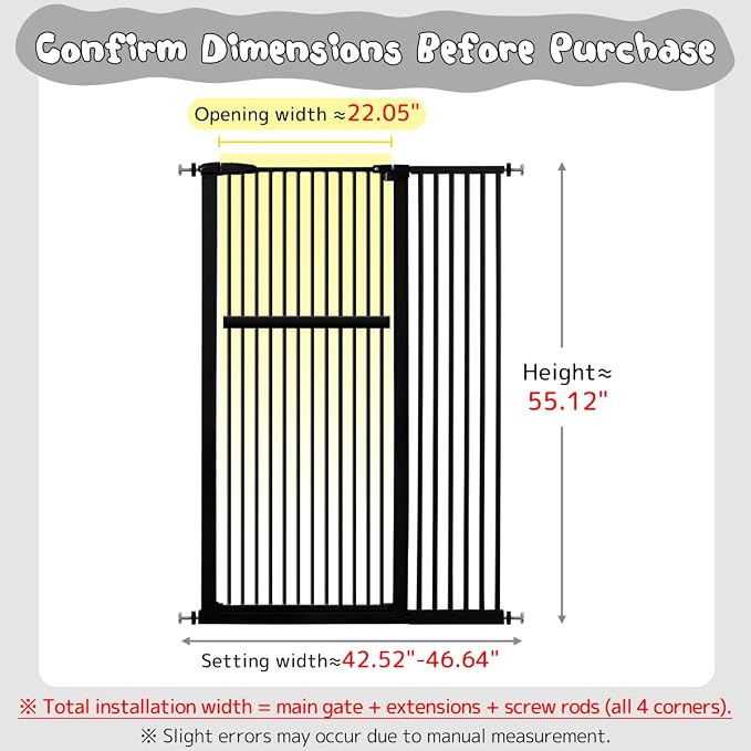 Lumizone Extra Tall Pet Gate 55.12" High Pressure Mounted 42.52"-46.64" Extra - Image 2