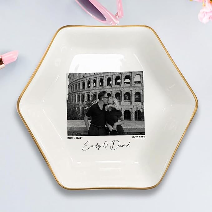 Custom Couple Portrait Photo Ring Dish, Personalized Picture Trinket Tray - Image 5