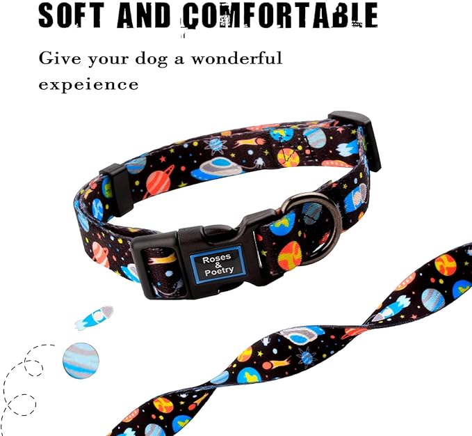 Roses&Poetry Dog Collar with Colourful Star Patterns, Adjustable Durable Puppy - Image 3