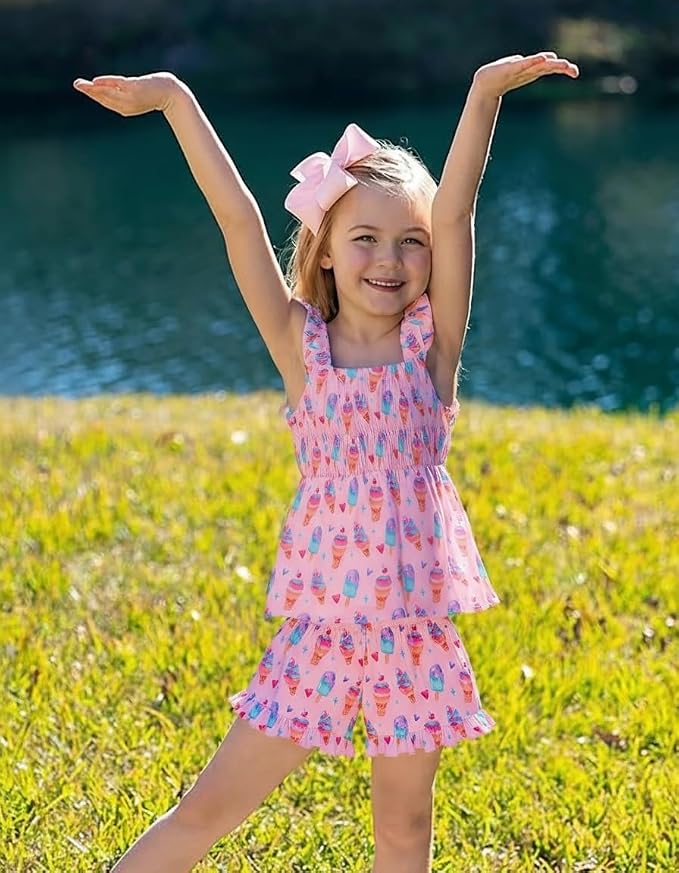 Toddler Baby Girls Summer Clothes Outfits Ruffled Sleeve Dinosaur Shirt Leopard - Image 2