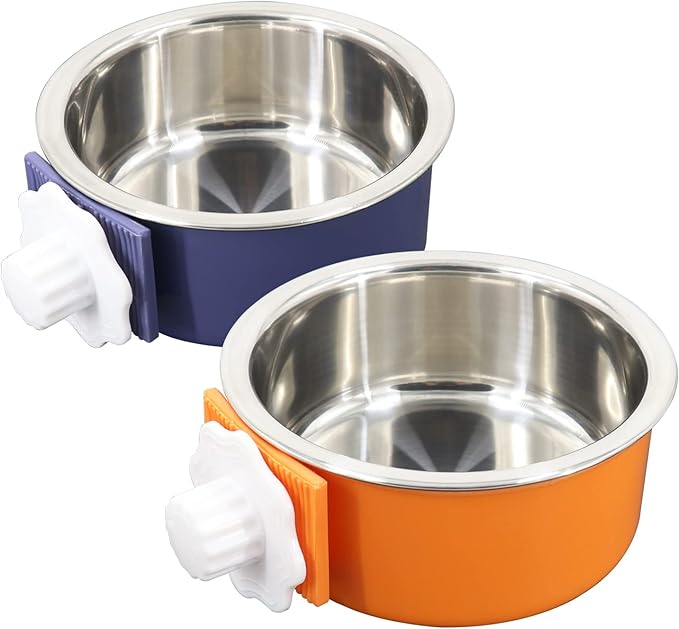 Dog Crate Bowl, Hanging Stainless Steel Removable Pet Crate Water & Food Bowls by QIYADIN
