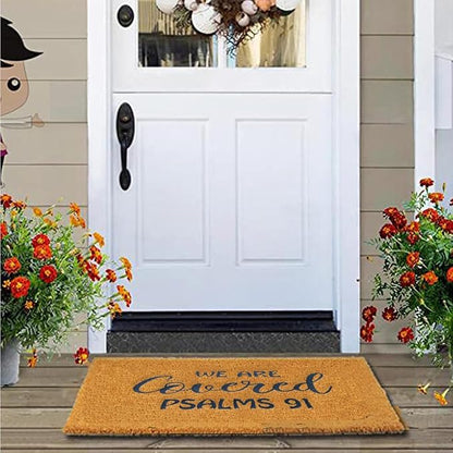 Assaoy We are Covered Psalm 91 Funny Door Mats Outside Coir Doormat - Image 4