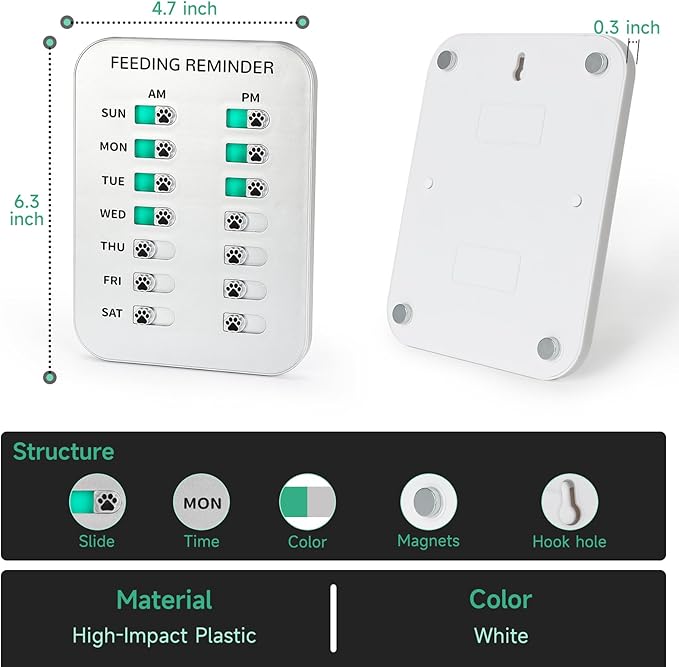 Dog Feeding Reminder, Magnetic OR Double Sided Adhesive Application, AM/PM - Image 4